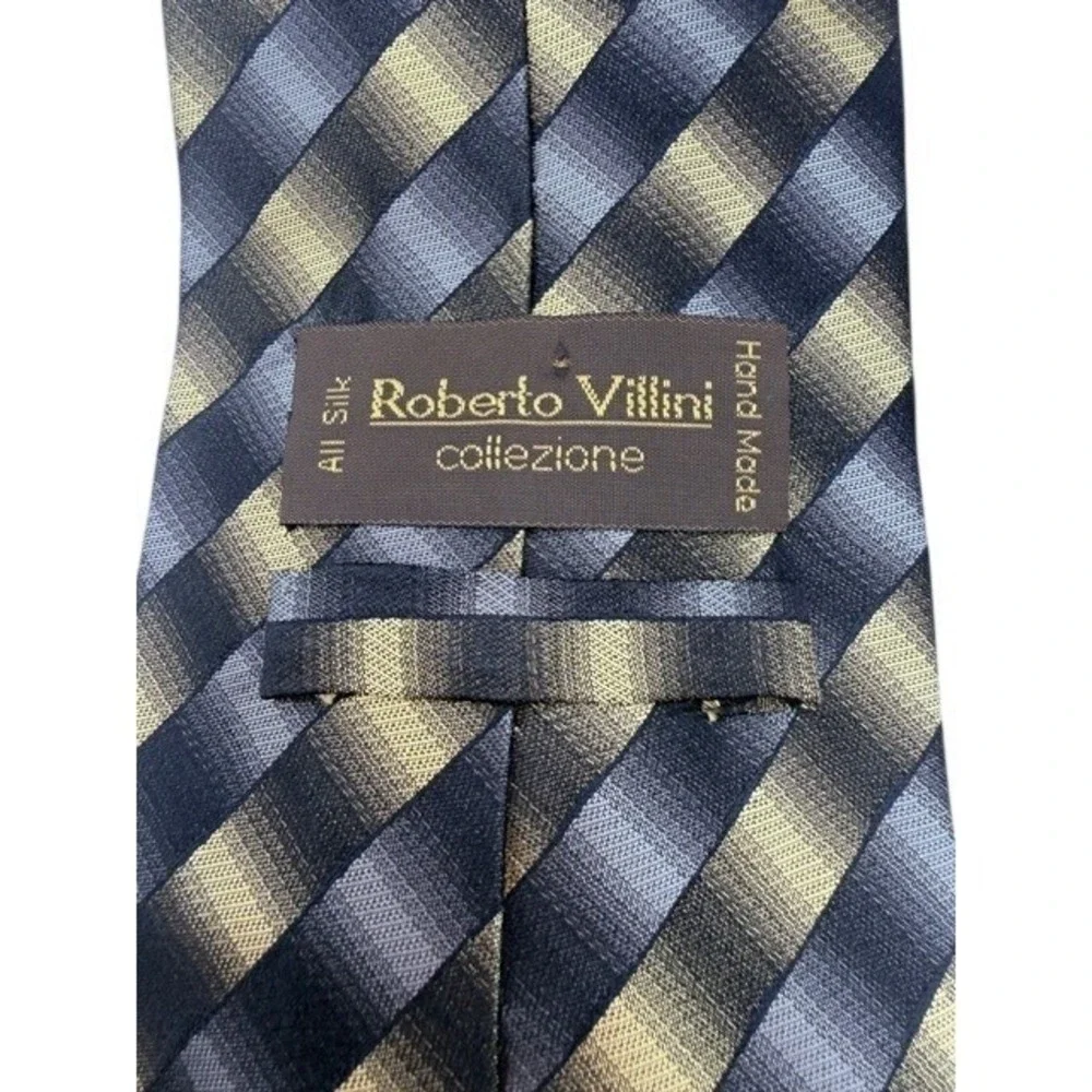 Roberto Villini Collezione Mens Silk Tie Gold‎ Grey Black Diagonal Stripe